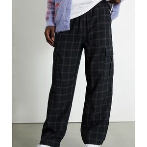 Pacsun Plaid Loose Cotton Cargo Pants Men's Size Large Black‎ & White Drawstring